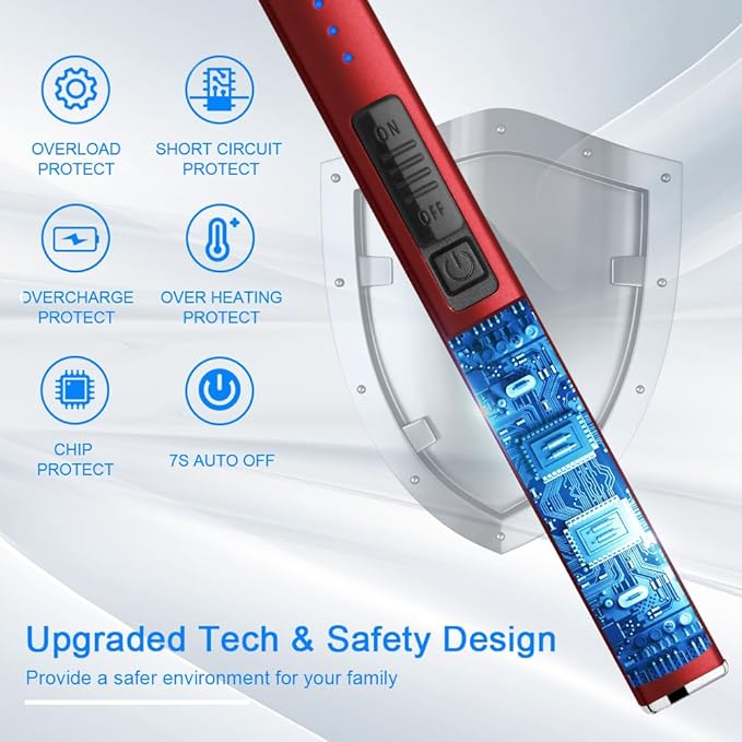 Electric Arc Windproof Lighter Flameless USB Rechargeable Lighter with Safety Lock for Candle BBQ Camping (Red)