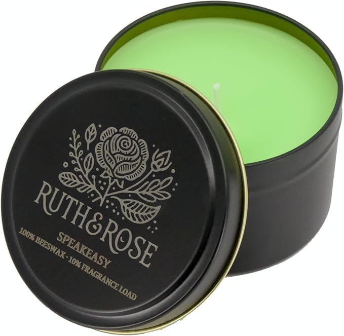 RUTH & ROSE | Speakeasy | 100% Beeswax Scented Candles for Home, 8oz, +65 Hours Burn Time, Aromatherapy Non Toxic Candles, Gift for Women & Men, Perfect for Travel or Gifting