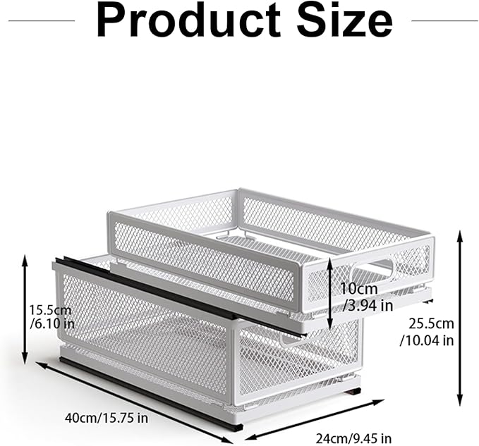 Pull Out Cabinet Organizer, Slide Out Drawers Fixed with Adhesive Nano Film, Pantry Shelves Sliding Drawer Storage Organization for Kitchen (Double Layer 15.7 * 9.4 * 10inch/40 * 24 * 25.5cm)