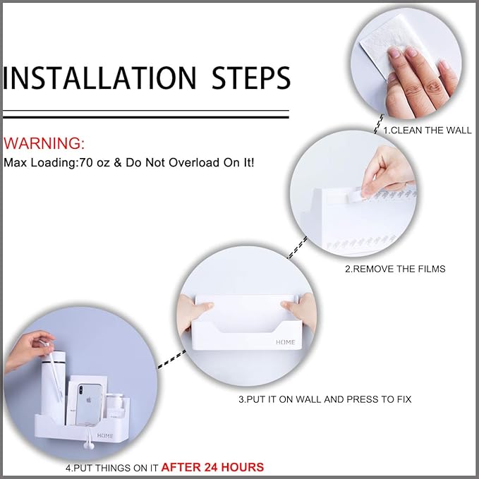 Wall Mounted Plastic Shelf, White, 1 Shelf, Ideal for Bedroom, Dorm, Office, RV - Easy to Install, Organizes Small Items