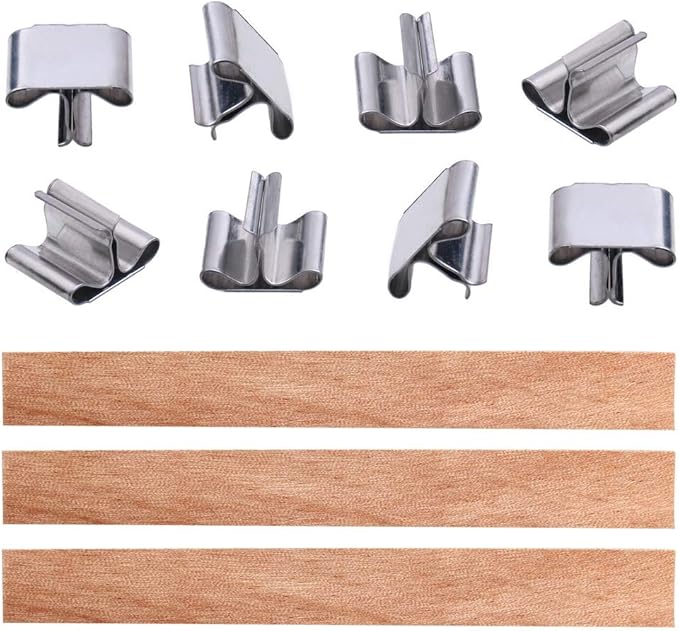 100 pcs Wooden Candle Wicks kit, Include 50 Pcs 5.1 X 0.5 Inch Candle Making Wicks and 50 Pcs Iron Stand Naturally Smokeless Wooden Candle Wicks Candle Cores for DIY Candle Making