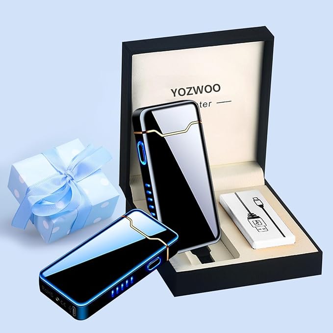 YOZWOO Rechargeable USB Electric Lighter High Power Flame Arc Lighters Plasma Lighters Windproof Camping Lighter with Long Battery Life for Home and Outdoor (Silver)