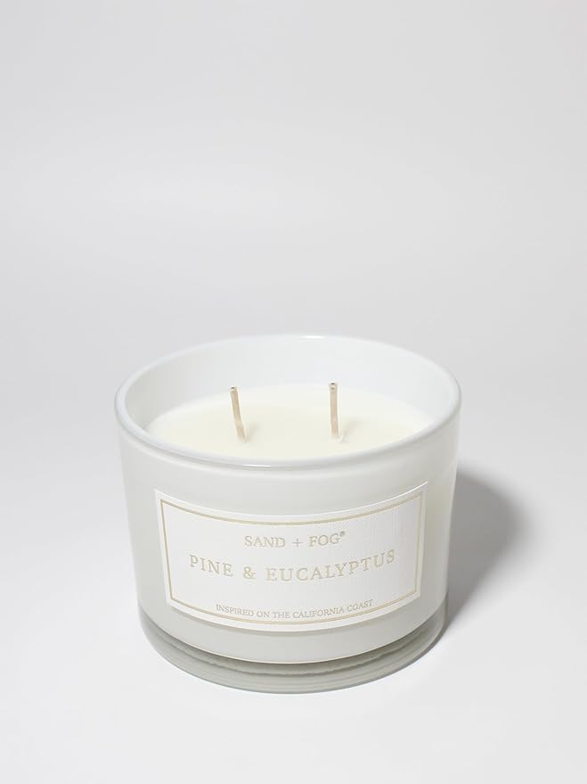 Sand + Fog Scented Candle - Pine & Eucalyptus – Additional Scents and Sizes – 100% Cotton Lead-Free Wick - Luxury Air Freshening Jar Candles - Perfect Home Decor – 12oz
