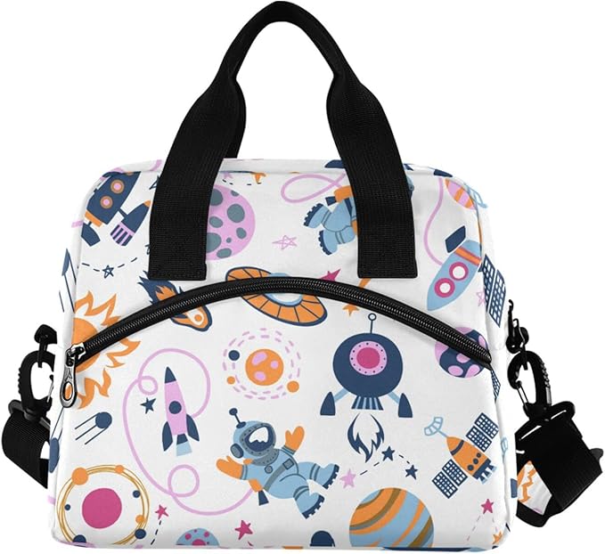 CBBYY Space Rocket Planets Star Astronaut Lunch Bags for Women Men, Reusable Insulated Lunch Box, Adjustable Shoulder Straps Tote Lunch Bag for Work Picnic School
