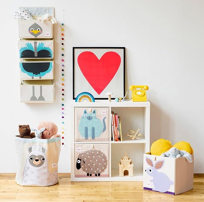 3 Sprouts Over The Door Baby Organizer - Essential Newborn Nursery Storage, Toy Organizer for Room and Closet - Bedroom Storage - Hooks Included, Ostrich