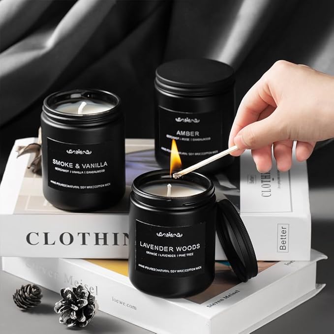 Scented Candles for Men - 42oz Soy Wax Long Lasting Candle, Manly Scented Candles with Leather/Smoke&Vanilla/Oak/Lavender/Orris/Amber-Mens Candle Gift Set for Birthday, Fathers Day, Man Cave Decor