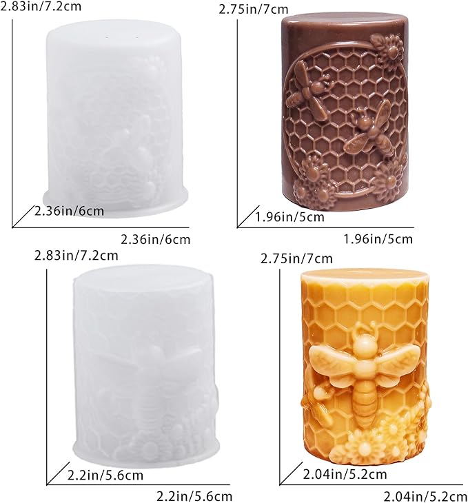 Wehous 2PCS Bee Candle Mold, Bee Honeycomb Flower Cylinder Silicone Molds for Resin Candle Soap Wax Beeswax, Unique Epoxy Casting Clay Art Craft Mould Kit DIY Home Decor