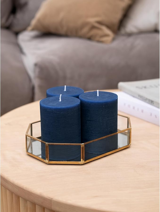 CANDWAX 3x4 inch Pillar Candles Set of 3 – Unscented Dripless Rustic Dark Blue Candles for Room Decor, Weddings, Centerpieces