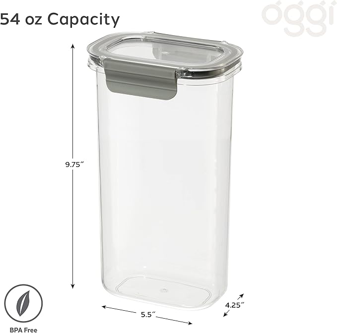 Oggi Clarity Leak-Proof Airtight Food Storage Container - Ultra clear, BPA free, Sealable Container with Lid, Ideal for kitchen storage, Kitchen Organization, Perfect Meal Prep Containers. 54oz/1.6lt