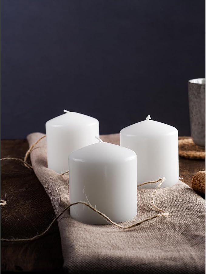 CANDWAX 3x3 Pillar Candle Set of 3 - Dripless Pillar Candles for Home - Elegant Ivory Candles for Relaxing Atmosphere