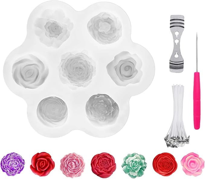3D Flower Silicone Candle Molds Set 1 Piece for Candle Making, Soap, Resin, Chocolate, Candy, Cake Dessert, Concrete Art Crafts - DIY Mold Kit (Flowers)