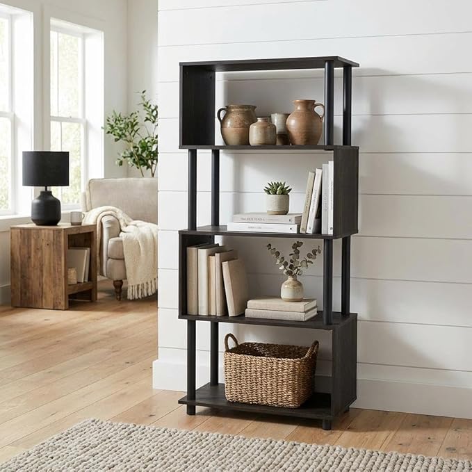 Furnifact Espresso Bookcase with Elegant Wooden Design, Sturdy Construction, Featuring 1 Piece for Home Office, Living Room, or Study Use