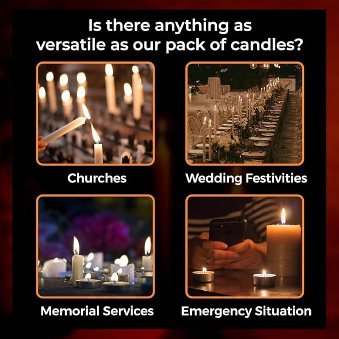Welburn Veda&Co™ Church Candles, Household, Emergency - Pack of 48, 16mm x 8" (7 Hours Burn Time), 100% Fully Refined Paraffin Wax, for Memorial, Christmas Eve, Shabbat (White)