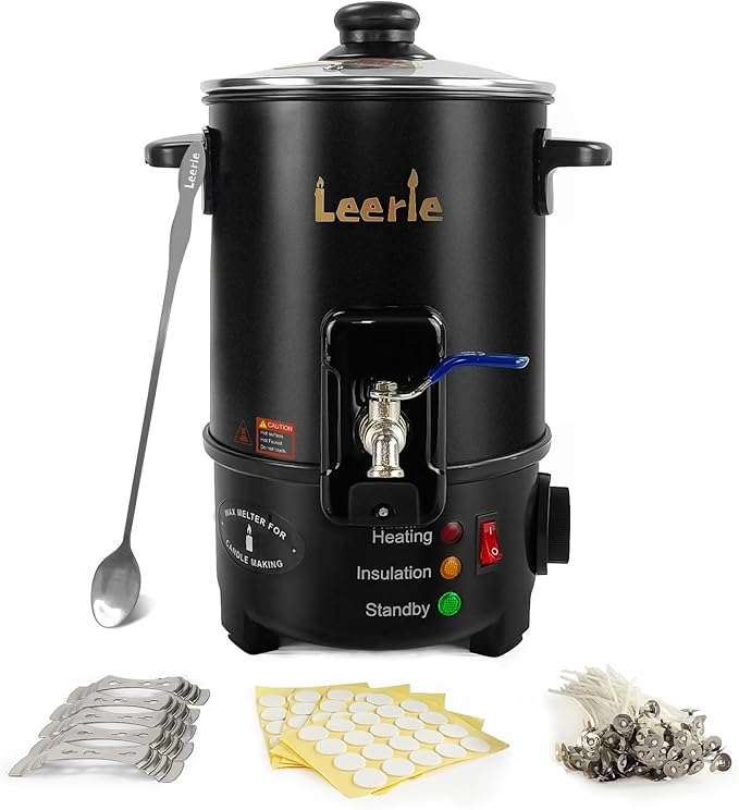 Leerie M4 8Lbs Wax Melter for Candle Making – Heating Core Brass Spout & Temp Control, No Clog, Easy to Clean – Electric Wax Melting Pot for DIY Candle Makers & Beginners