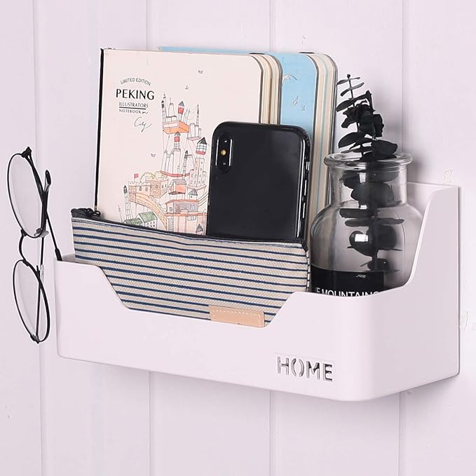 Wall Mounted Plastic Shelf, White, 1 Shelf, Ideal for Bedroom, Dorm, Office, RV - Easy to Install, Organizes Small Items