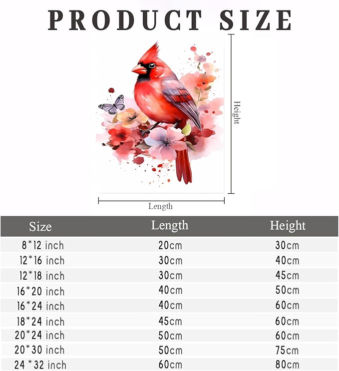 GUAIEUW Red Bird Tie-Dye Flower Diamond Painting Kit for Adults, Full Round Diamond Cardinal Bird 5D Diamond Painting DIY Art Crafts for Winter Home Wall Decor Holiday Gift 16x24 Inch