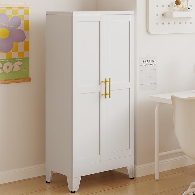 Ckzbx White Metal Cabinets with Doors and Shelves,47.25" H Storage Cabinet White Pantry Cabinet Garage Cabinets for Kitchen,Living Room,Dinning Room