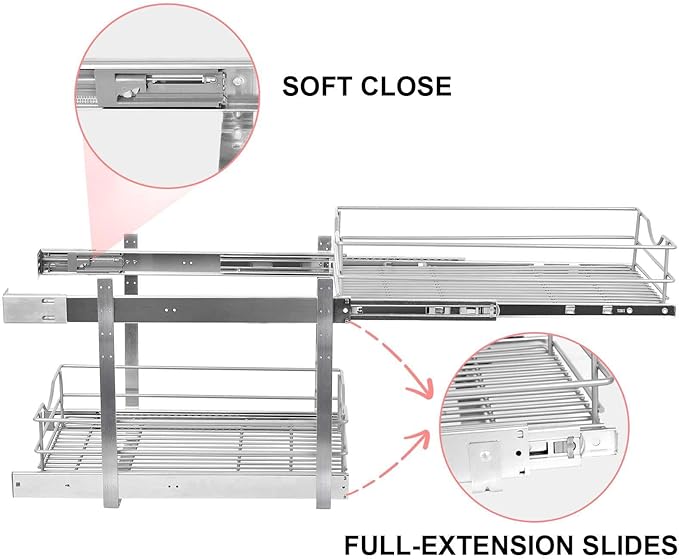 Pull Out Cabinet Organizer,(17½"W x 22" D) 2 Tier Soft Close Slide Out Drawer For Kitchen Base Cabinet, Individual Pull Out Shelf, Roll Out Pantry Organization, 22 Inch Deep