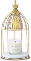 Candle Warmer Lamp, Auto Shut Off and Brightness Heat Level Control with Timer and Dimmable Switch, Top-Down Candle Melting with Marble Base and 2 Bulbs(Gold)