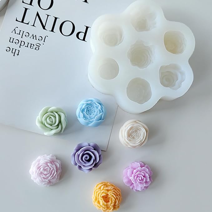 Silicone Flower Molds Set, 3D Rose Peony Succulent Design, 7-Cavity Resin Casting Molds for Candle Making, Soap, Wax Melts, Epoxy Crafts, Cake Decoration