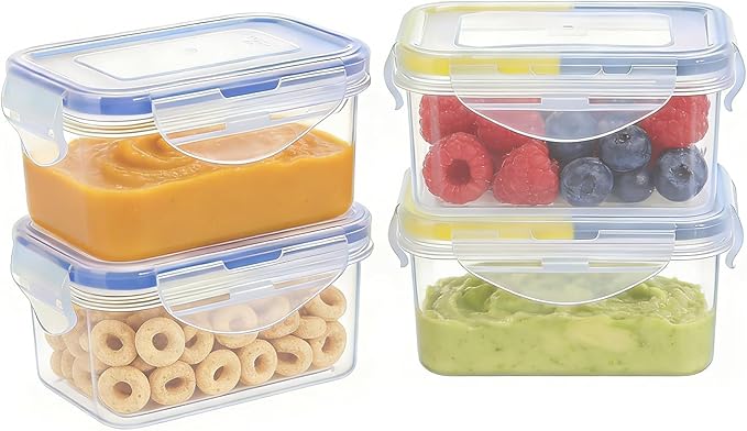 KIGI 6OZ Small Mini Plastic Food Storage Containers with Leakproof & Airtight Lids, Ideal for Lunch, Meal Prep & Snack, Rectangular, BPA FREE, Mixed Color Silicone Strips, 0.75 Cup, 8 Piece Set