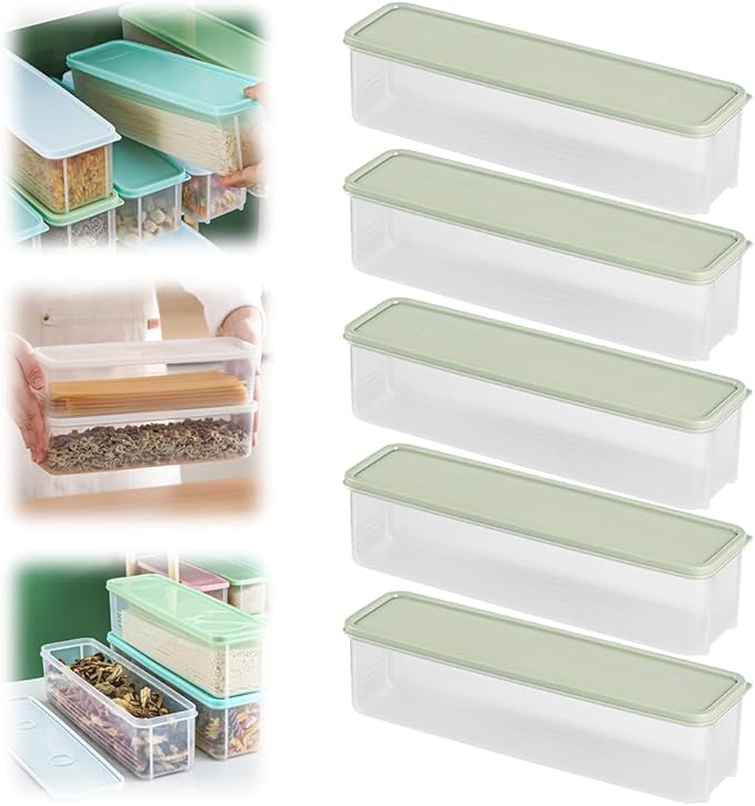 Storage & Crisper Boxes, 2025 New Durable Food Storage Containers, Stackable Refrigerator Organizer for Kitchen, Airtight Food Box with Lids, Fresh-Keeping Container Suitable (Green, 5pcs)