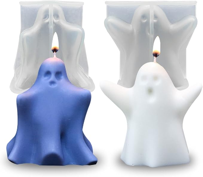 2 Pcs Ghost Candle Mold Halloween Resin Casting Silicone Mold for DIY Aromatherapy Candles Wax Plaster Polymer Clay Decoration