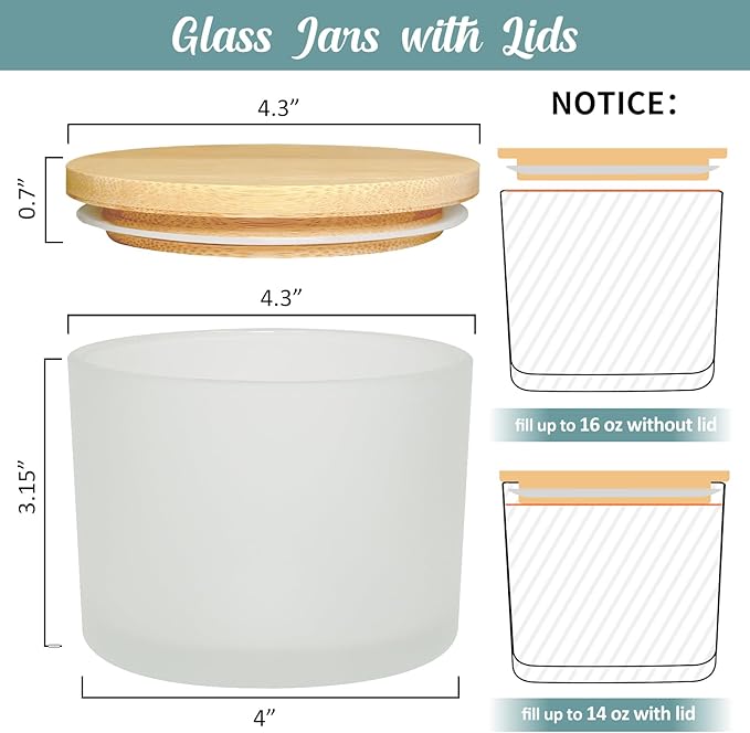 SUPMIND 16oz 3 Wick Candle Jars 6 Pack - Large Empty Frosted Glass Candle Making Jars with Bamboo Lids, with Stickers and Labels, Bulk Candle Containers for Making Candles