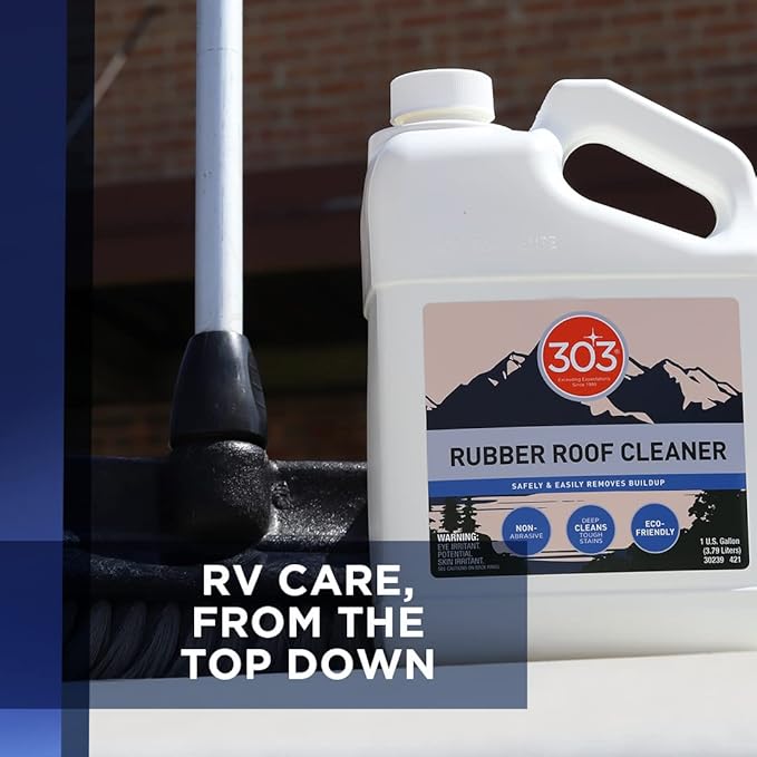 303 Products Rubber Roof Cleaner - Removes Build Up On The Rubber Roofs of RVs, Campers, Pop-Ups, and Motorhomes, Will Not Harm Solar Panels, 1 Gallon (30239)