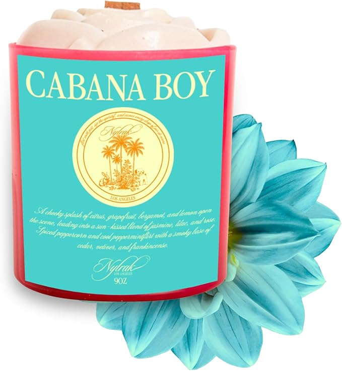 Body Oil Massage Candle | Melts into Skin Softening Warm Massage Oil - Natural Wood Wick - Soy & Coconut Wax – Citrus & Bergamot with Floral Scents - Self Care Gift (Cabana Boy 9oz)