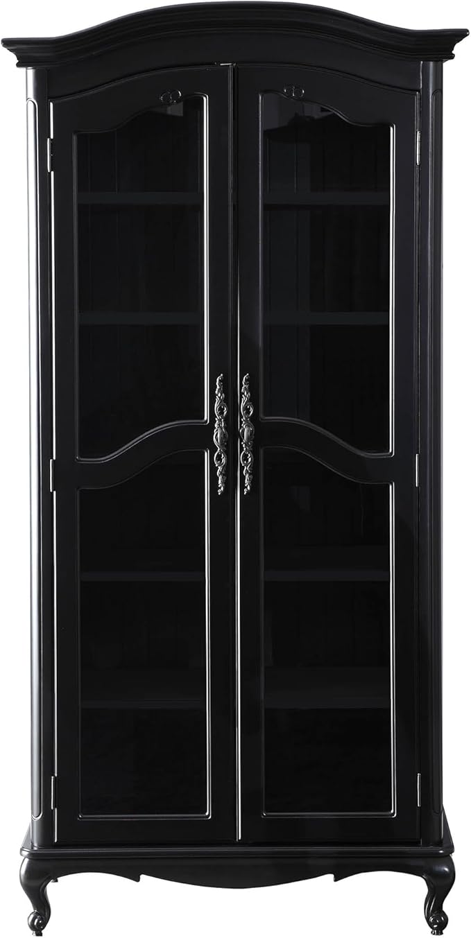 Farmhouse Arched Display Cabinet Bookcase Bookshelf with Glass Doors and Adjustable Shelves, 72" Tall 6 Tiers French Country-Inspired Wooden Curio Cabinet for Living Room, Office (Distressed Black)