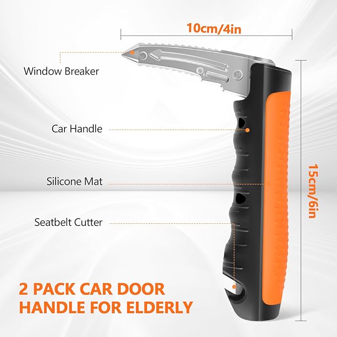 Kaiedos Car Door Handle for Elderly, 3-in-1 Car Handle Assist for Seniors, Portable Auto Cane Vehicle Support Handle, 500 lbs Capacity, Non-Slip Door Assist Bar (Orange, 2-Pack)