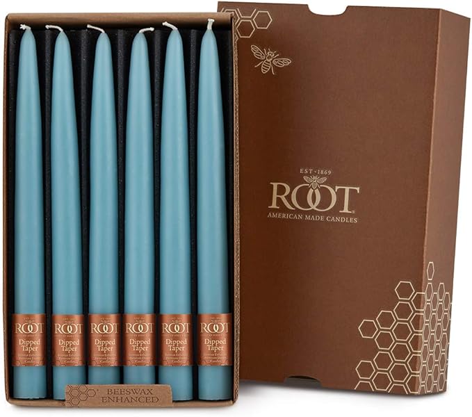 Root Candles Unscented Dinner Candles Premium Beeswax Blend Boxed Candle Set, 9-Inch, Sky, 12-Count
