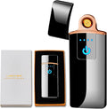 Electronic Lighter, Windproof USB Rechargeable Slim Coil Electric Lighters with Smart Fingerprint Sensor Double Side Ignition,Creative Power Indicator Flameless for Gifts(Black)