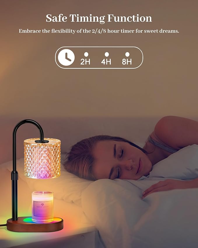 Engpure Candle Warmer Lamp with 8 Colors LED Changing and Timer Dimmer, Candle Warmer with RGB Model Height Adjustable for All Size Scented Candles with 2 Bulbs, Christmas Gift for Mom, Wife,Friends