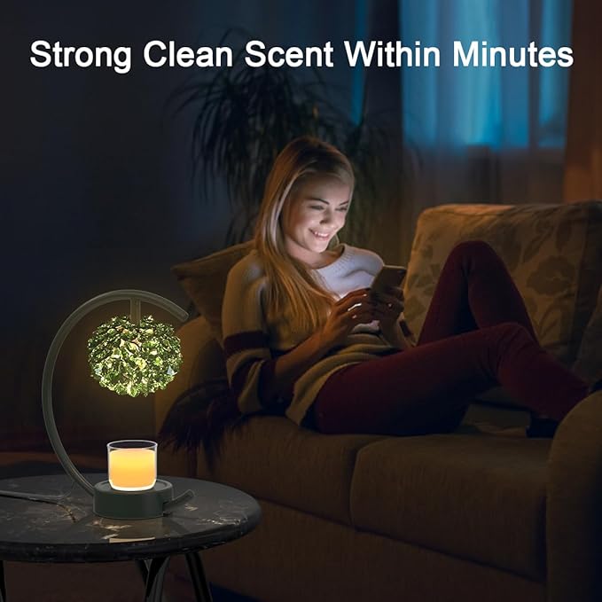 Yeuslor Candle Warmer Lamp for Jar Candles with Adjustable Brightness＆Timer，Handcrafted Green Crystal Candle Lamp Luxurious Design+2Bulbs,Home Decoration Electric Candle lamp(Balck C-Shaped)