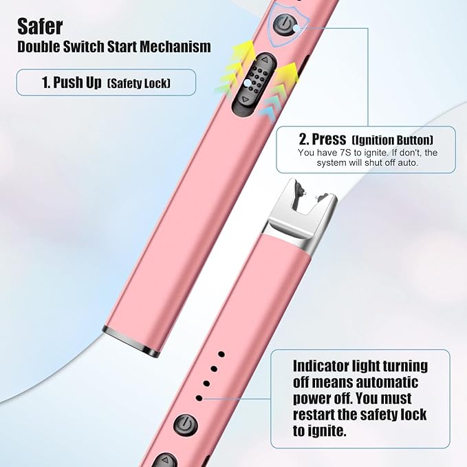 LcFun 3 Pack Candle Lighter Electric USB Rechargeable Plasma Arc Lighters with Safety Lock, Windproof Flameless Long Matches for Candle, Grill, BBQ, Camping, Gas Stoves (Pink,Black,Silver)