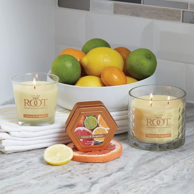Root Candles Scented Candles in Travel Tin 24-Hour Honeycomb Traveler Handcrafted Beeswax Blend Candle, 4-Ounce, Citron & Bergamot