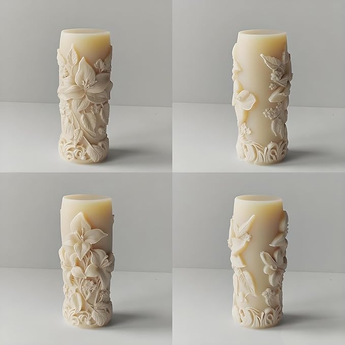 Elegant Lily Embossed Candle Molds for Candle Making, 3D Flower Silicone Molds for Candle Soap Wax Resin Clay, Blooming Lily Chocolate Cake Fondant Molds, DIY Floral Art Craft Wedding Decor