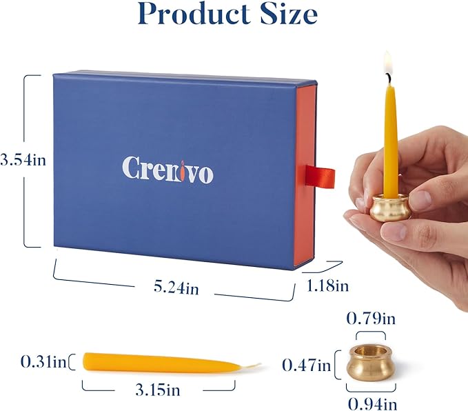 Crenovo 20 Minute Beeswax Meditation Candles, 24 Pack Mini Taper Candles with Brass Holder, Dripless, Smokeless, Gift-Ready Packaging for Meditation and Prayer