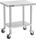 DuraSteel 30x24 NSF Stainless Steel Cart Work Table - Heavy Duty Rolling Food Prep Table - Metal Utility Cart on Wheels Caster, Grill Stand Microwave Outdoor Kitchen Tables Countertop Island Large Top