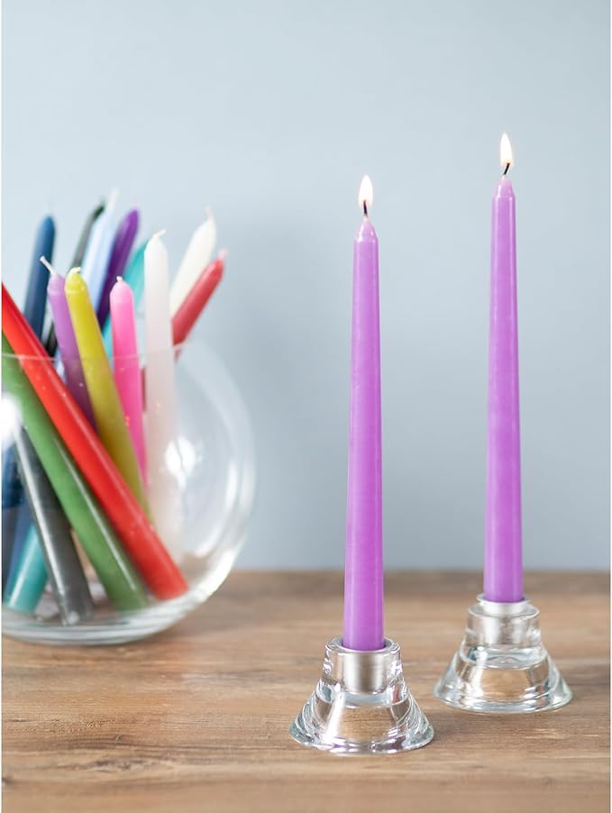 CANDWAX Lilac 10 inch Taper Candles Set of 12 - Unscented Smokeless Dripless Candlesticks - Perfect for Special Occasions, Ordinary Dinners, Holidays and as Easter Candles - Tall Candle Sticks