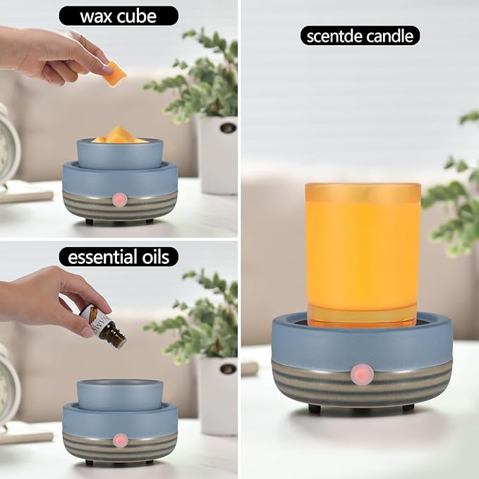 Ceramic Wax Melt Warmer,3-in-1 Electric Wax Warmer,Fragrance Wax Burner Candle Wax Warmer for Scented Wax and Home Decor, Thanksgiving Christmas Day Gifts for mom(Blue)