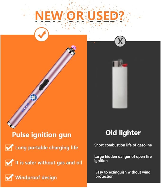Elecrtic Lighter Rechargeable for Candle, Dual Arc Plasma Lighter with LED Battery Indicator, Windproof Flameless Lighter for Camping, BBQs, Fireworks, Kitchen Lighter Gift for Mother (Pink)