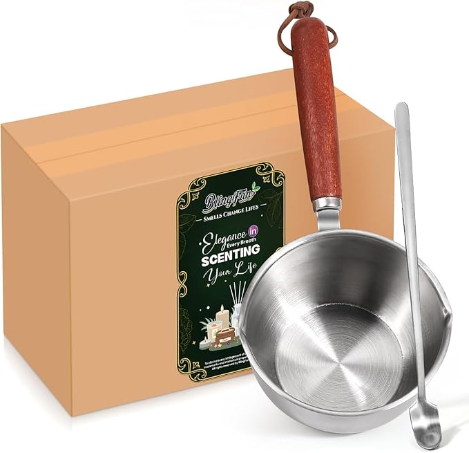 Wooden Handle Wax Melting Pot for Candle Making, Stainless Steel Pouring Pitcher with Spout, Heat-Resistant Handle for Melting Soy Wax, Beeswax, Ideal Candle Making Supplies for Beginners & Pros