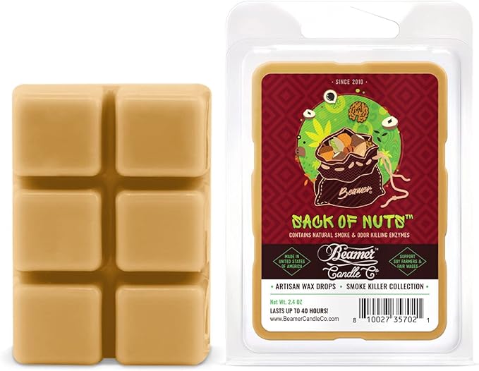 Beamer Candle Co. - Sack of Nuts Wax Melt – Roasted Nut Medley Scent – Notes of Roasted Almonds, Hazelnuts, Cashews & a hint of Vanilla - 1 Pack of 6 Cubes – Odor Eliminating – 40 Hour Burn Time