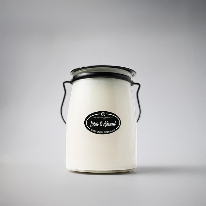 Milkhouse Candle Company - Linen & Ashwood - Creamery Collection - 22oz Single Cotton Wick Soy Candles with Beeswax - Long Burn Time, Made in The USA - Non Toxic, Premium Scented Candles