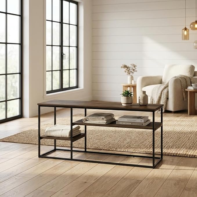 Furnifact Walnut Modern Lifestyle TV Stand for TVs up to 50 inches, Stylish Composite Wood Construction, Contemporary Design, Ample Storage Space