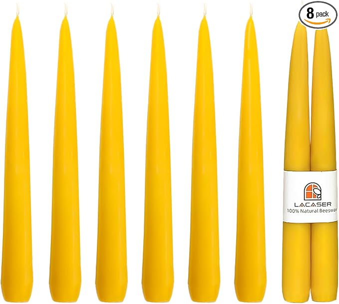 Pure Beeswax Taper Candles 8 pcs, 8" Long Candlesticks, Natural Bees Wax Candles for Home, Dripless Beeswax Candles, Subtle Honey Scent, 6 Hours Burn Time by Lacaser