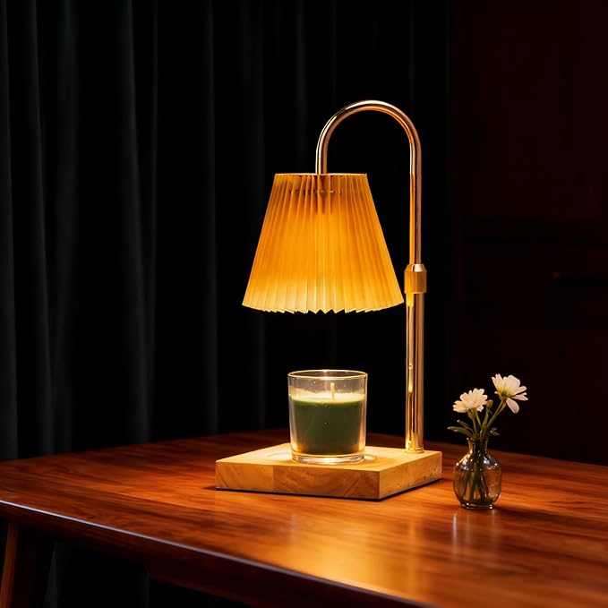 MOAFINA Candle Warmer Lamp with Timer Dimmable,Wax Warmer Lamp with Pleated lampshade,Height Adjustable Candle Warmer with 2 Bulbs,Gifts for Women Mom,House Warming Gifts New Home Bedroom Decor
